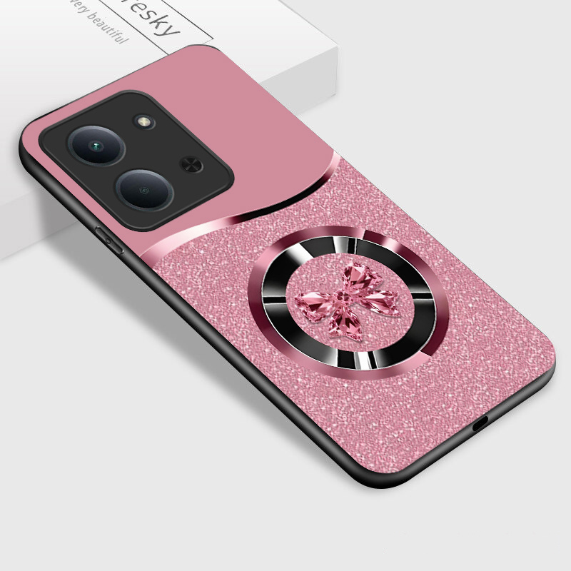 TEMU para Redmi 15C 4G, Lujo Rosa con Diseño de y Cubierta Trasera de Vidrio