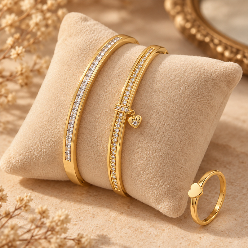 Romantic Slim Decor Bangle & Heart Shaped Ring Jewelry Set