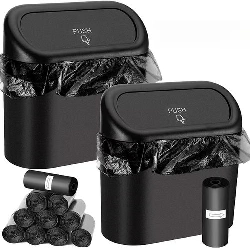 3pcs set 1pc compact car trash can with leak proof lid 2 rolls of 30pcs trash bags mini car accessory trash bin durable and easy to for trucks suvs hands free no on car organizer