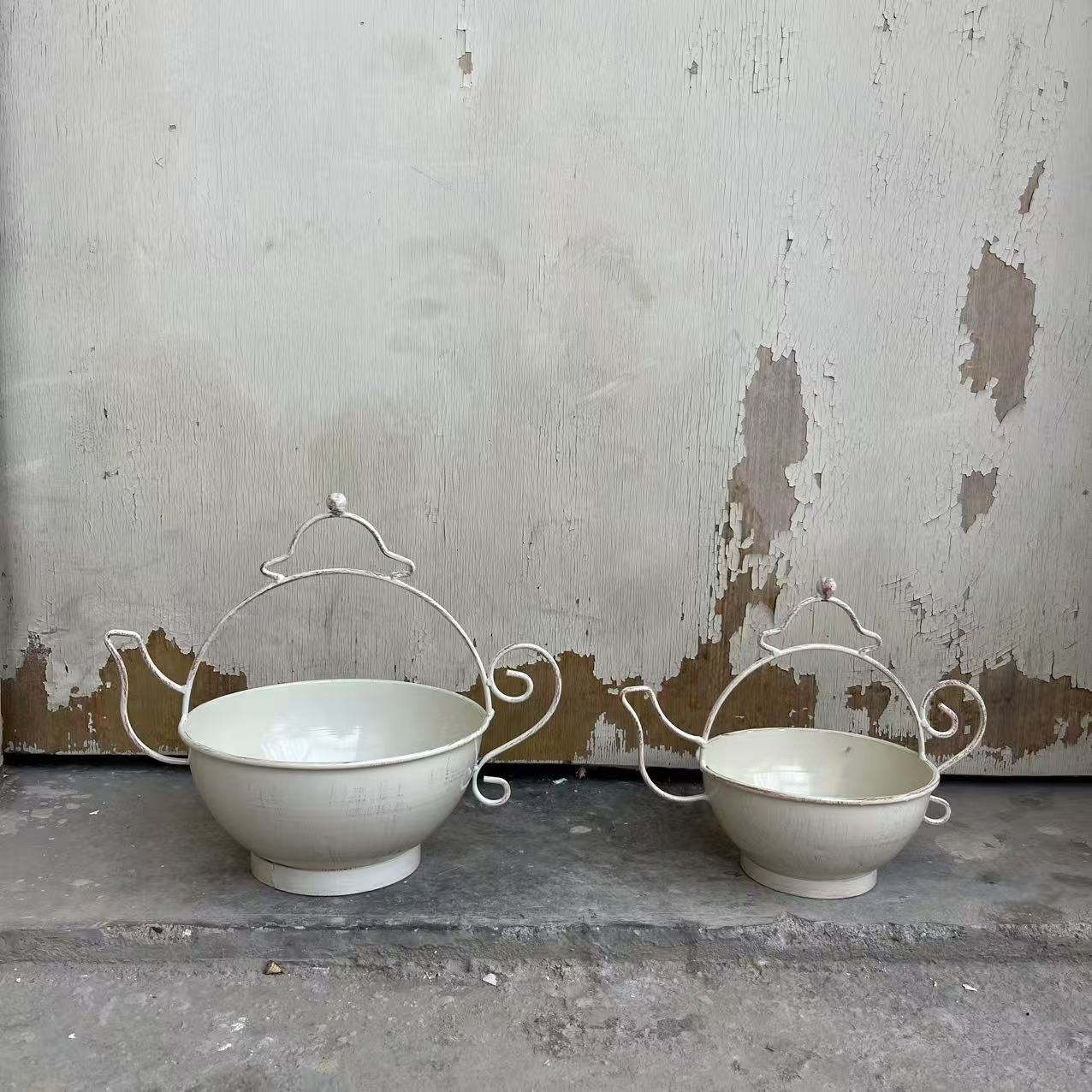 E-shop 2 Stk., Vintage-Hof-Pflanzkübel aus Schmiedeeisen, im Teekannen- Wasserkrug-Stil, für den Außen-/Innenbereich mit Drainagelöchern, -Ornamente,