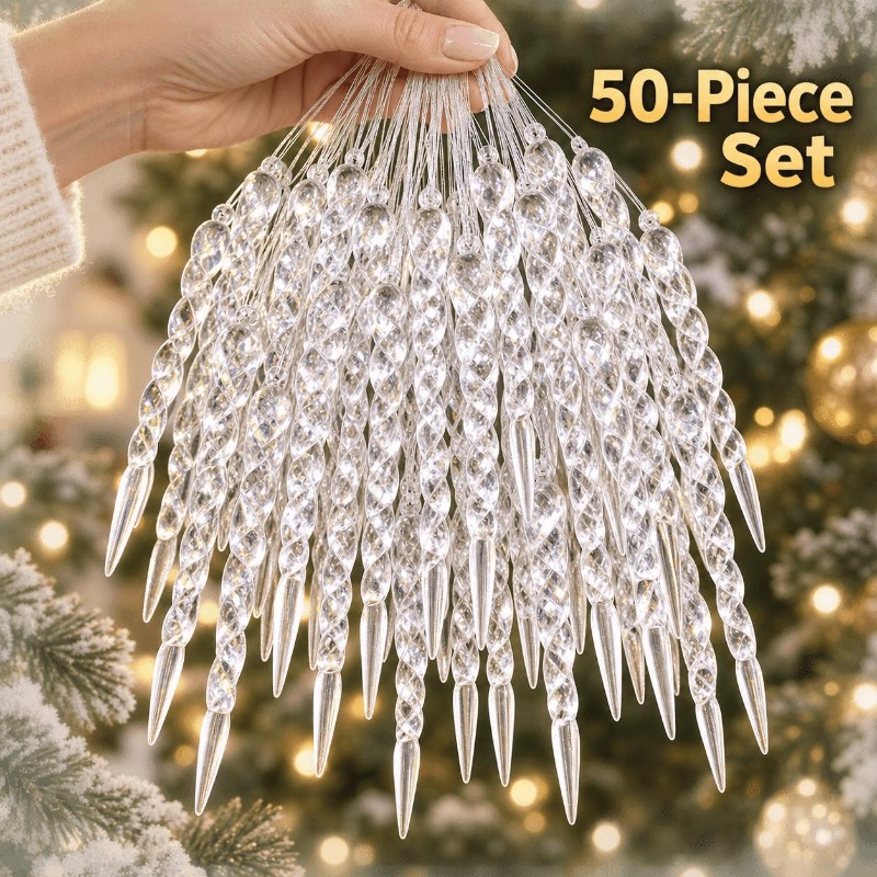 TEMU 50pcs Ornements de Noël en acrylique de goutte de glace, pendentifs transparents de goutte de glace, décor de pointe de glace artificielle pour