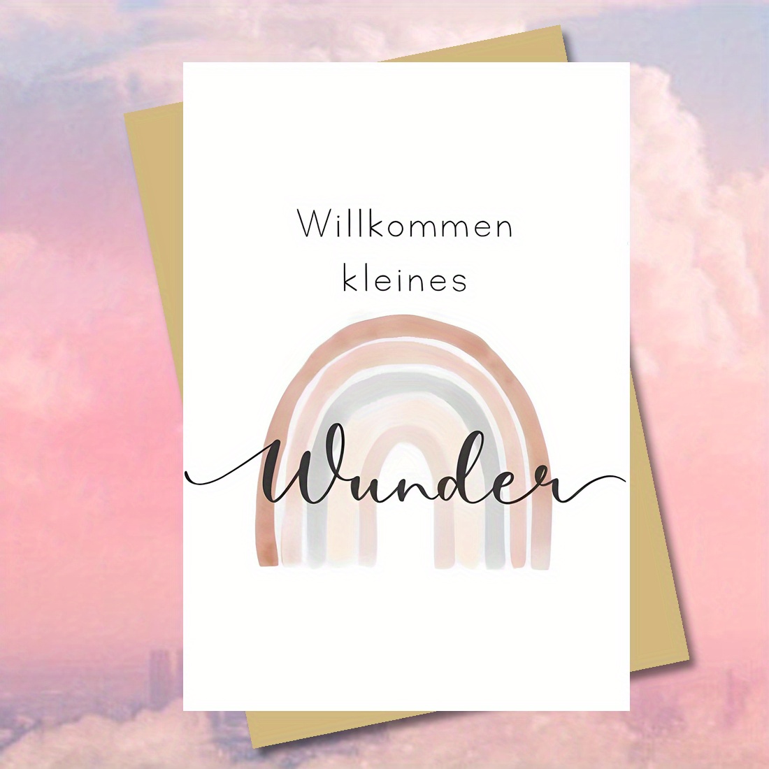 Image of 1pc German "willkommen Kleines " Newborn Card - Delicate Rainbow And (4.33x6.29in Envelopes) Baby Shower And Baptism Greeting Perfect Gift For Daughters Nieces And