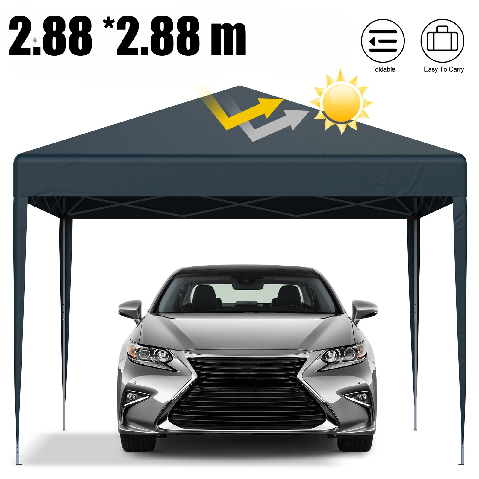 1pc, Folding 2.88 X 2.88m Party Tent, Carport, Uv Protected, Height Adjustable, With Carry Bag, For Outdoor Garden Camping Car Storage, Bike Storage