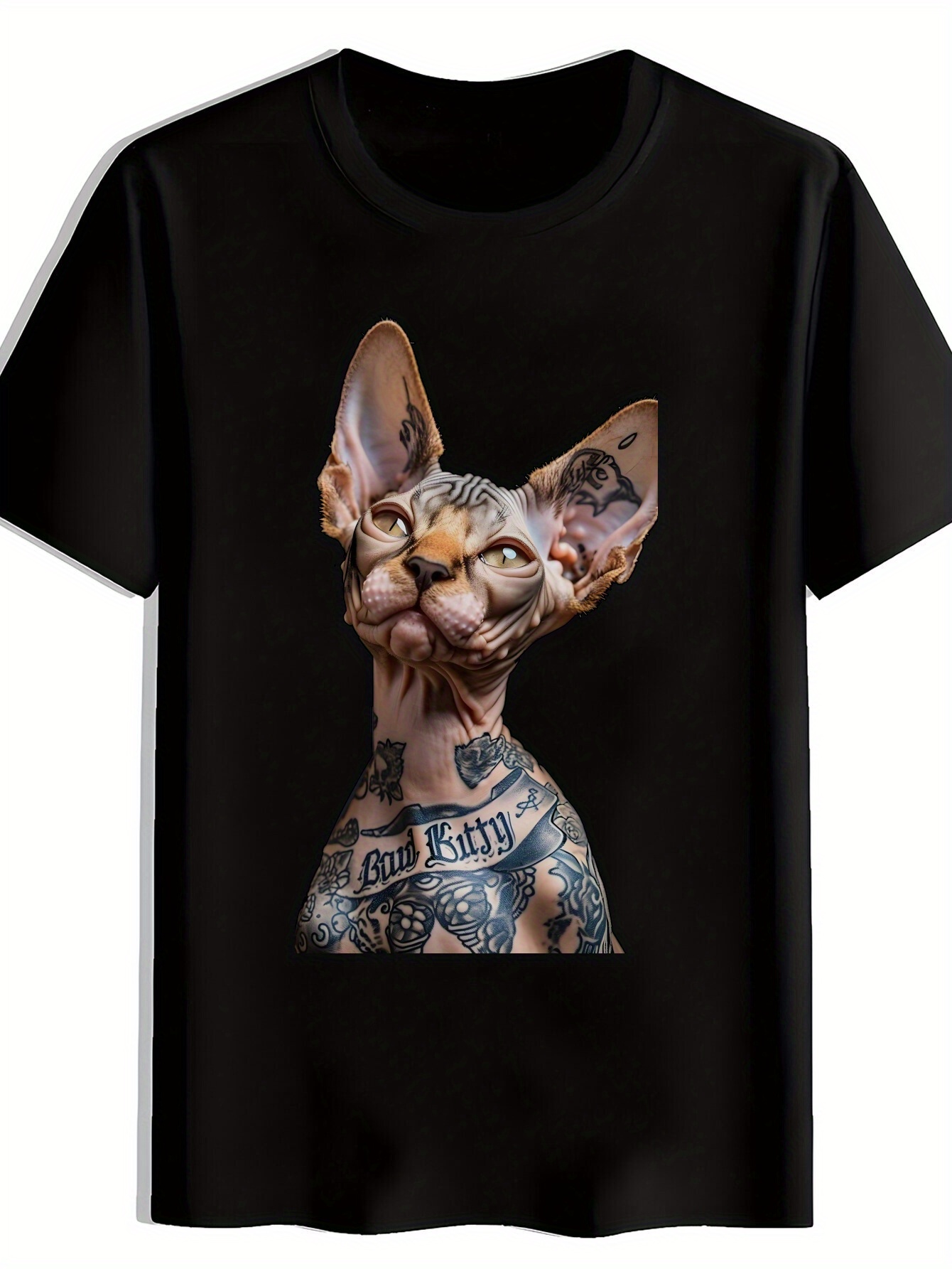 mens sphynx cat graphic t shirt black casual short sleeve Temu