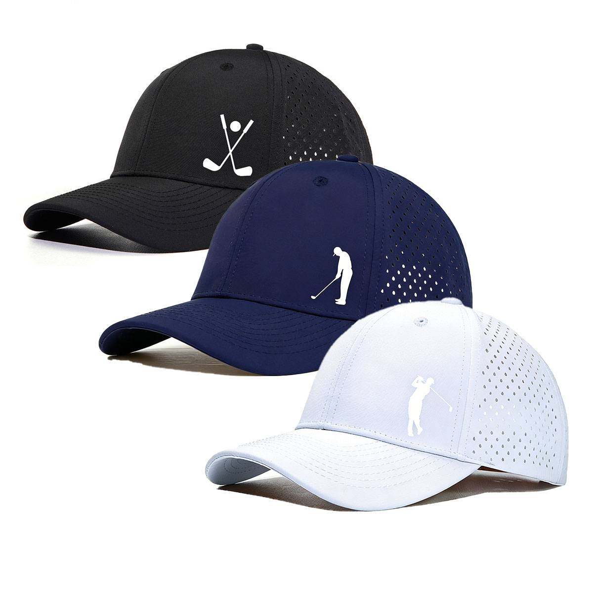 TEMU 3pcs Golf & Sun Hat For - Breathable Quick-dry Mesh Baseball Visors With Golf Print, Adjustable Unisex Sports Hats Suitable For Golf, Outdoor,
