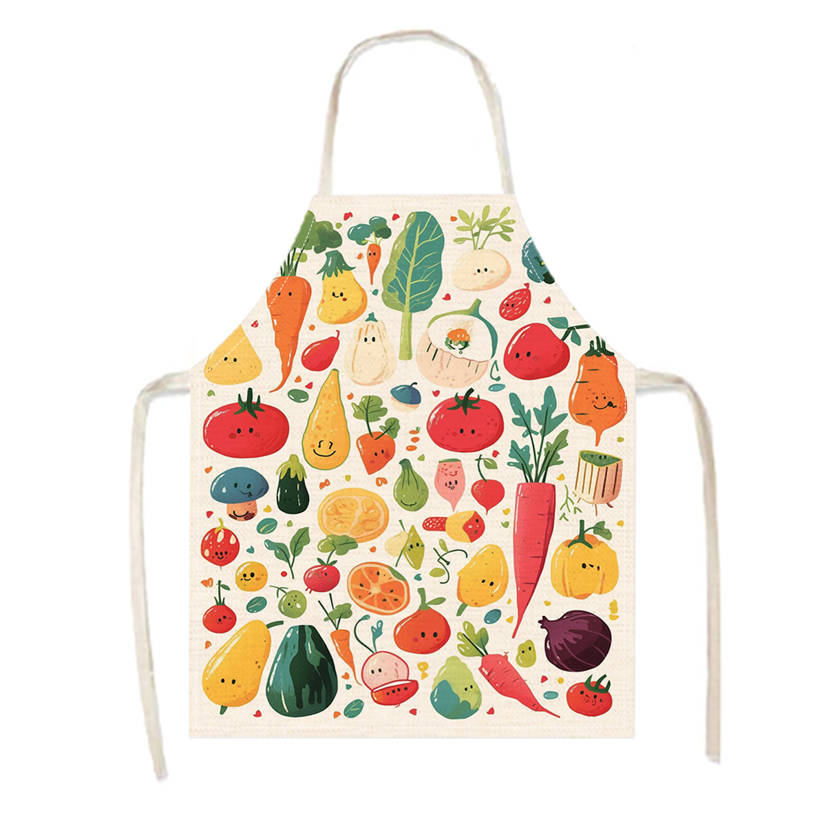 TEMU 1pc Of Cute Cartoon Summer Vegetables And Fruits Apron With Tomato, Cucumber, Carrot, And Green Vegetable Patterns. Unisex Printed Apron, Chef