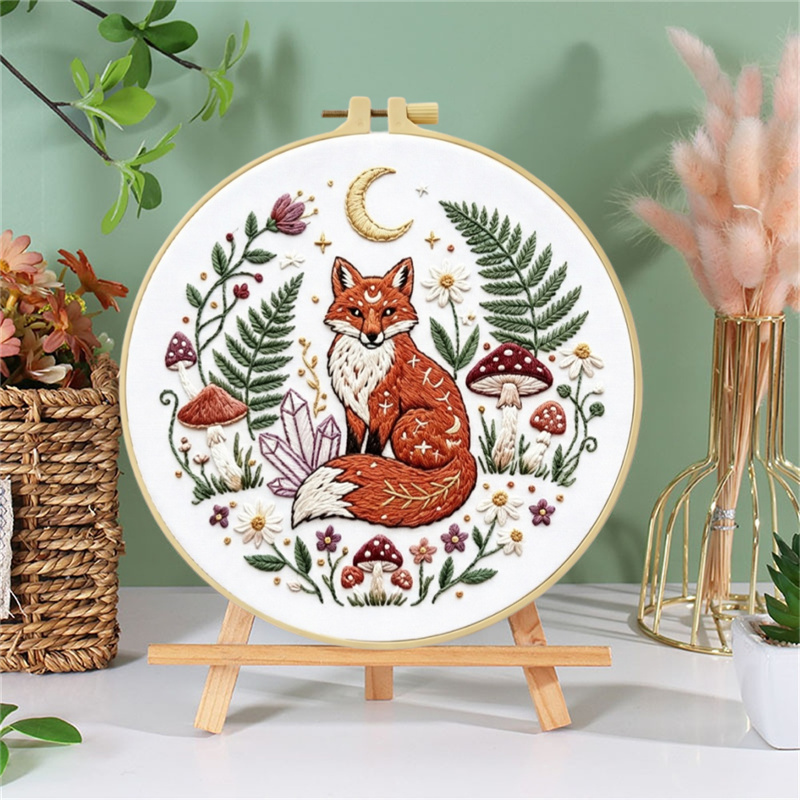 DIY Celestial Magic Red Fox & Moon Embroidery Kit for Beginners