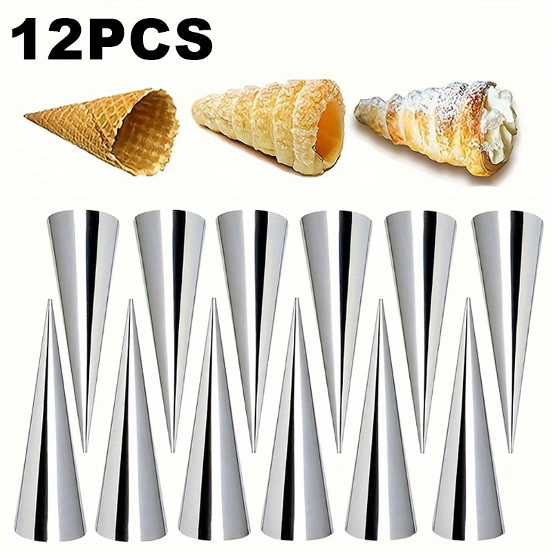 E-shop 8/12 Stück Edelstahl Cremekegel-Formen - Hochwertige 201 Backkegel für Eiscreme, Croissants, Gebäck, Waffeln & Eclairs -