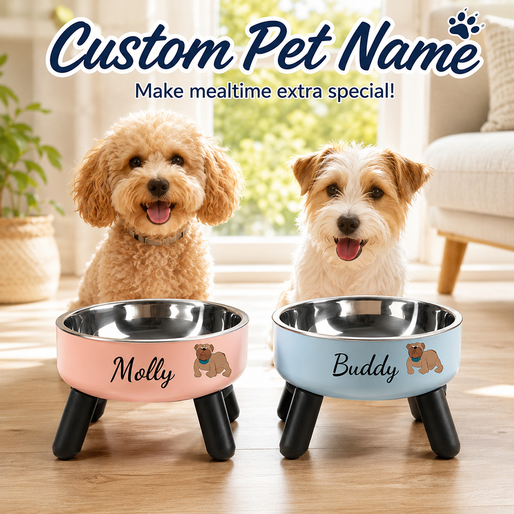 Plato elevado de acero inoxidable personalizable para perros