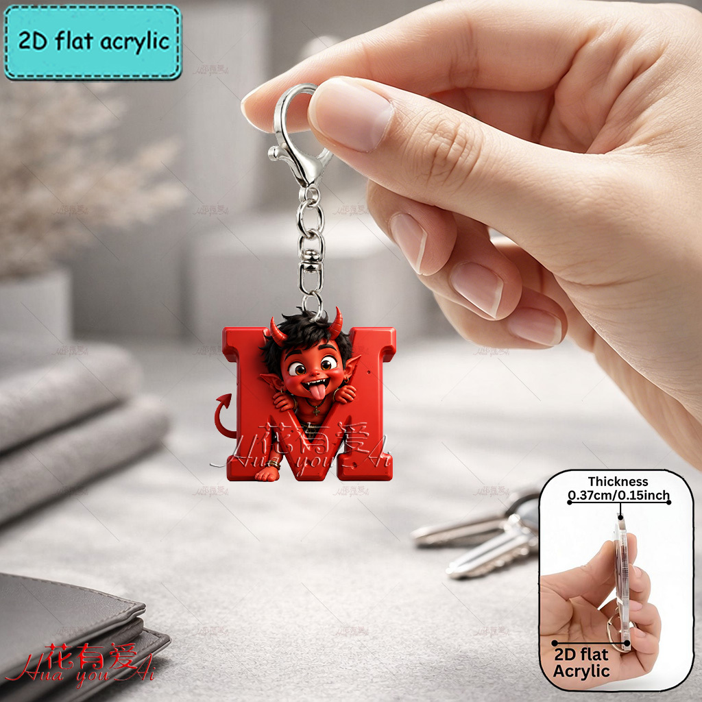 TEMU 2d Flat, [2d Flat] Acrylic Keychain, Cute Letter Keychain, Novelty Keychain, , Devil, Halloween, Keychain Accessories, Fashion Accessories,