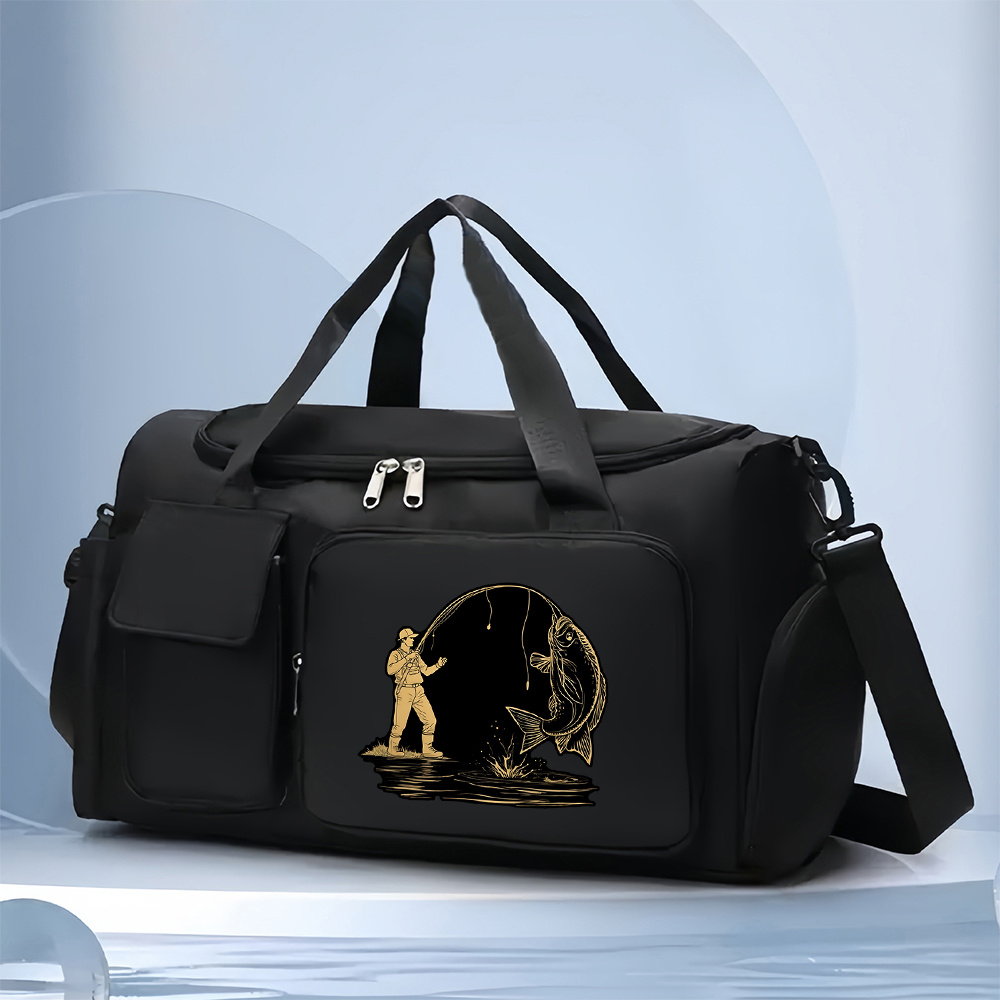 TEMU 1pc Fisherman Fishing Rod Gym And Travel Duffel Bag - Large Capacity Tote Bag With Adjustable Shoulder Strap, Multiple Compartments, Camping