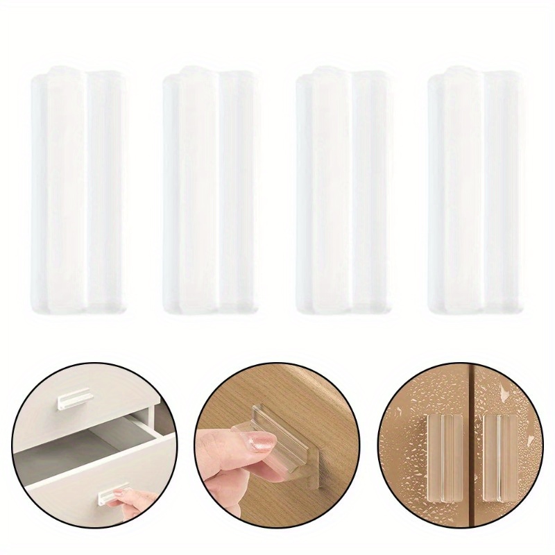 Image of 4pcs Sliding Door Nail-free Handle Glass Cabinet Door Handle Wardrobe Self-adhesive Sliding Door Drawer Transparent Handle