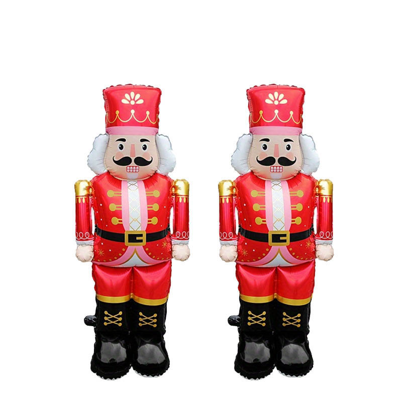 TEMU 2pcs Standing 48-inch Red Nutcracker Soldier-style Party Balloons, Birthday Atmosphere Decorations, Gift Props, Room Indoor Outdoor Decor