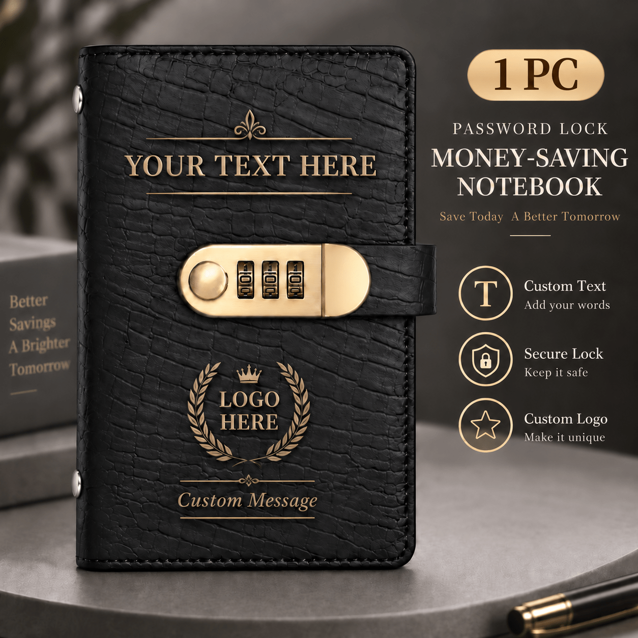 TEMU 1pc Cuaderno de Ahorros con Cerradura de Personalizada, Carpeta Organizadora de Efectivo con Texto Personalizados, Libro de de 50 Hojas Páginas,