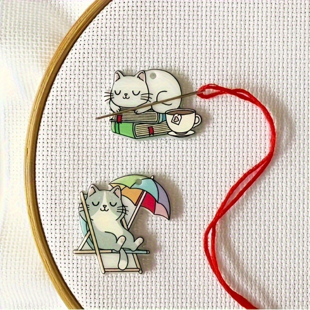 

Cat Needle Set Of 2 - Magnetic Kitten Needle Nanny Holders For Embroidery, Stitch & Sewing - Animal Theme Craft Accessories, Plastic Mixed Color