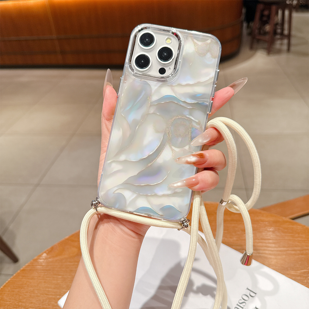 TEMU Phone Case: A Convenient Lanyard Phone Case With A Multi-functional Adjustable Lanyard And Crossbody Shoulder Strap, Featuring A Metallic Photo