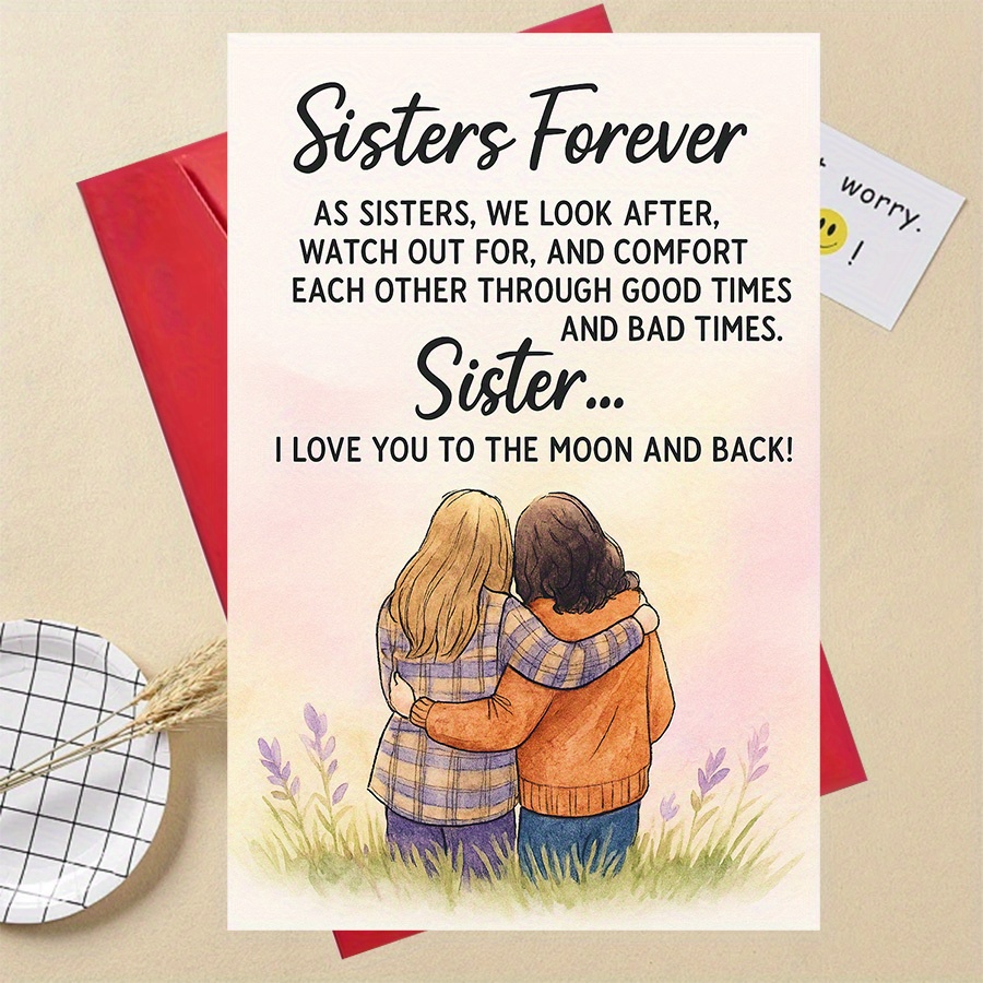 TEMU A Perfect Gift, A Greeting Card With The Words "sisters Forever," Is Ideal For Expressing Love And Gratitude To Your Sister On Her Birthday,