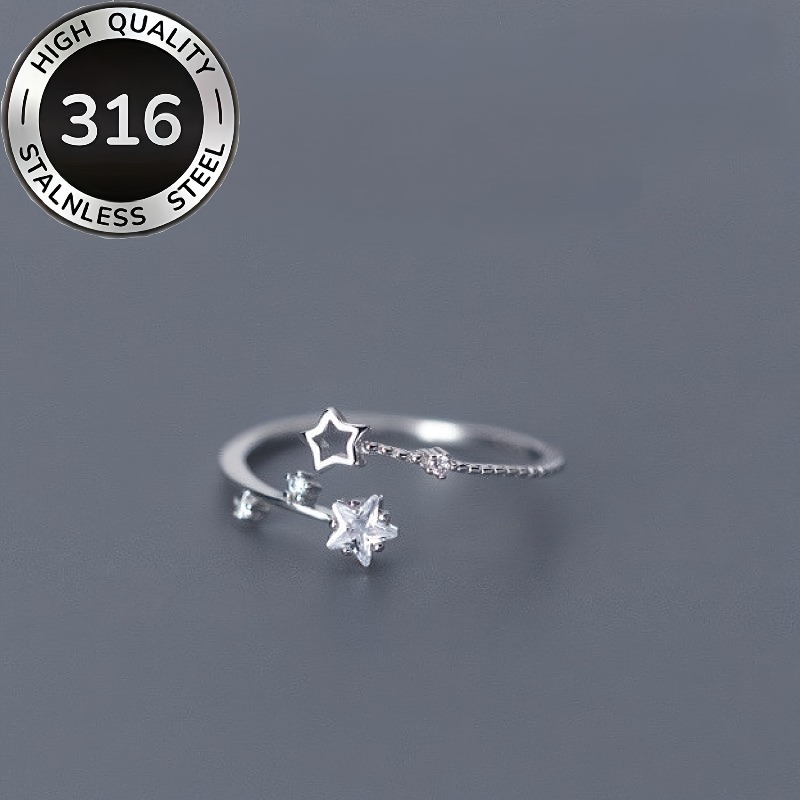 TEMU 1pc Anillo Abierto de Moda con Forma de Estrella de Calidad, Hipoalergénico y Resistente a la Decoloración, Diseño Ajustable, Adecuado para