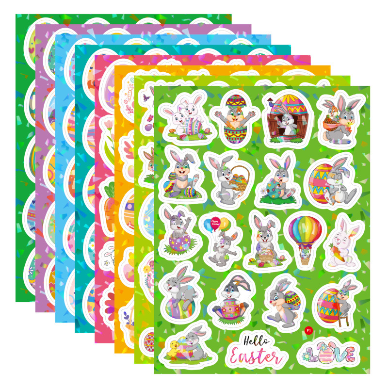 160pcs Easter Bunny & Egg Stickers - 8 Sheets Holographic Vinyl Decals For , Party Favors, And Holiday Decorations (colorful Cartoon Designs)