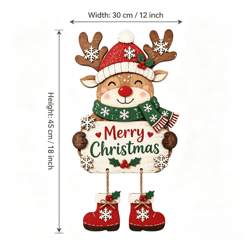 TEMU Colgador de puerta de renos navideños 2D, letrero de pared de madera de Navidad, lindo letrero de bienvenida navideña de , decoración para el
