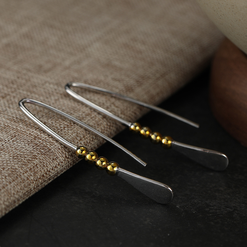 Women's Minimalist Two-Tone Long Threader Drop Earrings