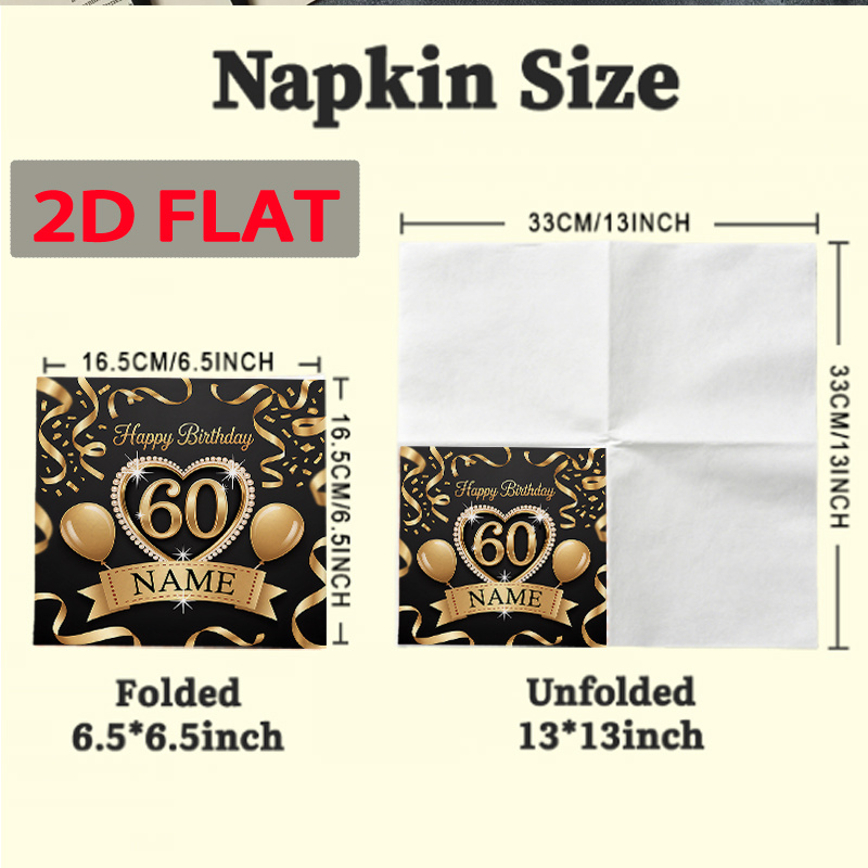 TEMU 2D Flache, personalisierte Servietten, 20 Stück, Goldene 60. Geburtstagsfeier, geeignet für Restaurants, Firmenevents, Verlobungen, Hochzeiten,