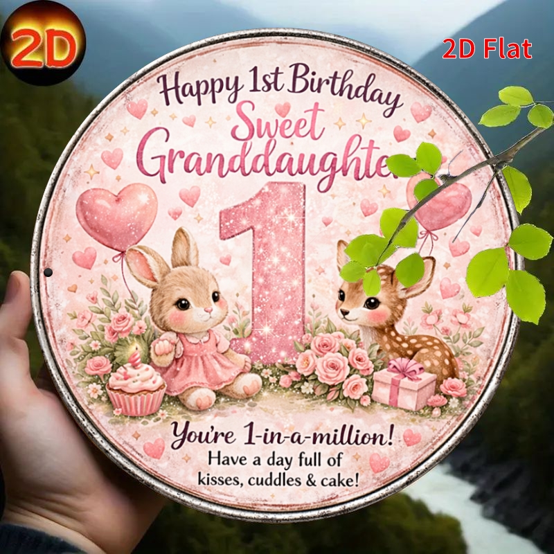 TEMU 2d Flat, [2dflat] 1pc- 20x20cm Happy 1st Birthday Granddaughter Tin Sign, Decorative Sign, First Birthday Decor, Family Gift, 2d Flat