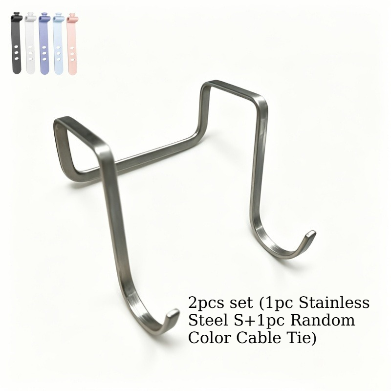 TEMU 2pcs Set (1pc Stainless Steel S+1pc Random Color Cable Tie)-shaped Hook - Wall-mounted Without Drilling, Suitable For Kitchen, Bathroom, Cabinet