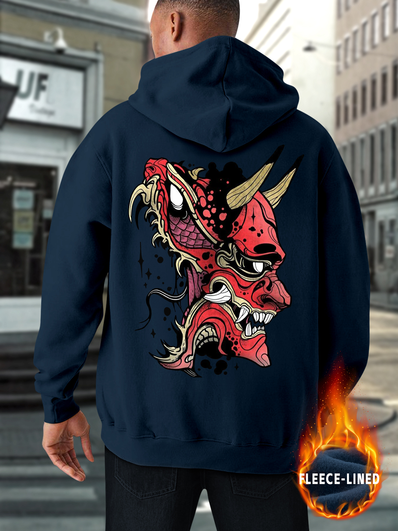 cartoon devil print fleece long sleeve hoodie - Temu Australia