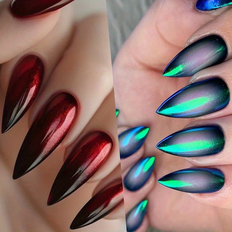 TEMU 48pcs(2 Pack) Red And Black Gradually Pressed Nails, Long Almond , Black Gradually Acrylic False Nails, Solid False Nails, Gel Nail Trimming ,