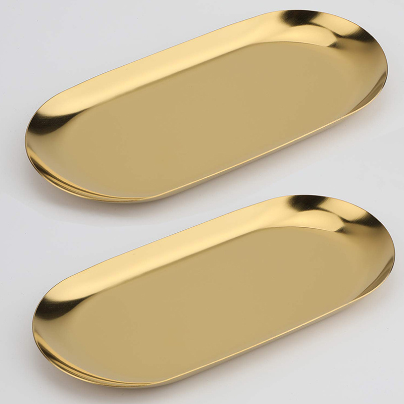 TEMU Itechjoy Stainless Steel Decorative Tray, 7.0 Inches Long, Bathroom Organizer For Jewelry , Small Storage Dish, Oval Shape, In Golden And