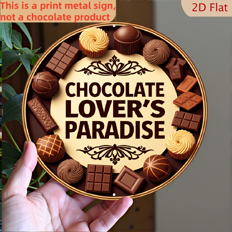 2d Flat Round Aluminum Sign Wall Art Decoration Sign, Chocolate Paradise, Wall Art Metal, Suitable For Living Room, Bedroom, Office, Coffee Shop, Easy To Hang, Decoration, Gift Idea