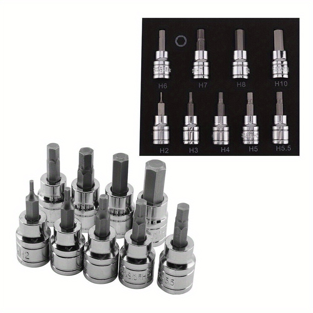 

9pcs Metric Socket Set, 3/8" Drive - Steel Hex Bits For Ratchets & Extensions, Sizes 2mm-10mm