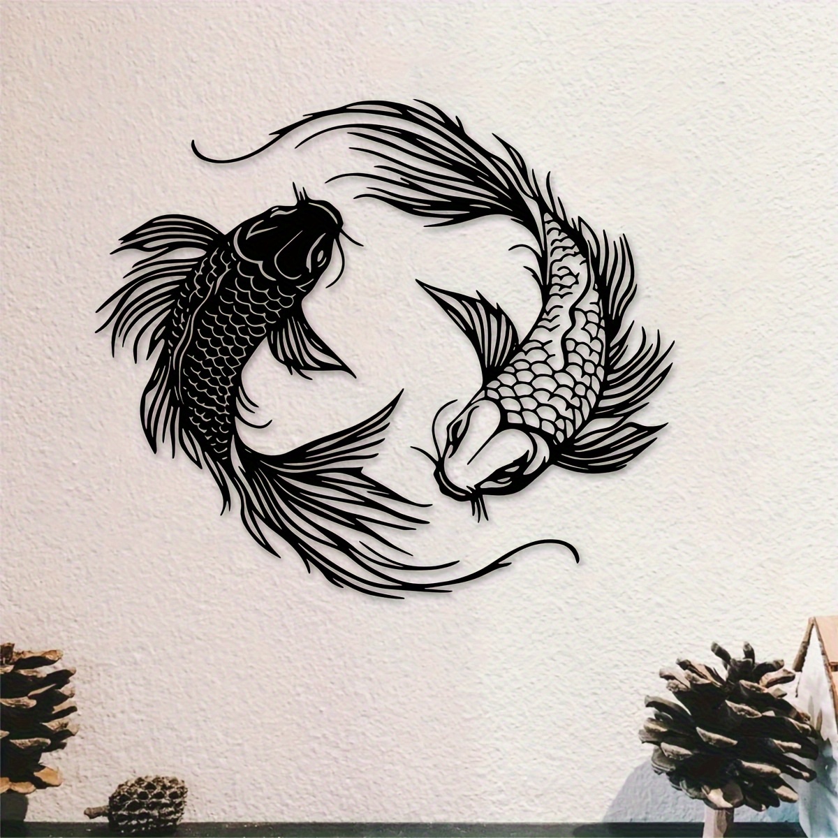 TEMU Set Of 2, Koi Fish Metal Wall Art, 40.01cm, Japanese Zen Decor, Modern Living Room Wall Decor, Yin And Yang Sign, Shui Bedroom Decor,