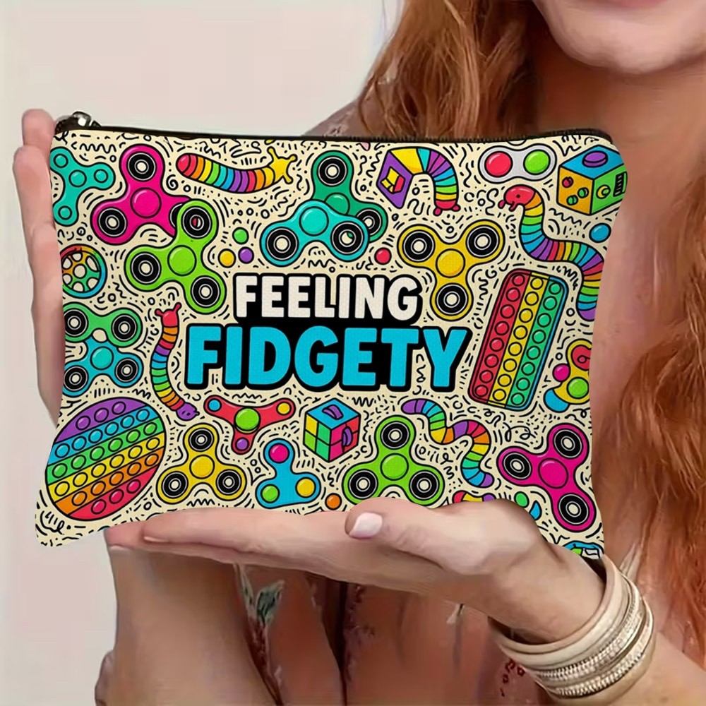 TEMU 1pc Fidget Print Cosmetic Bag Suitable For Travel, Zipper Closure Durable Pouch With Fidget Spinner & Pop- Design, Lightweight Makeup Storage