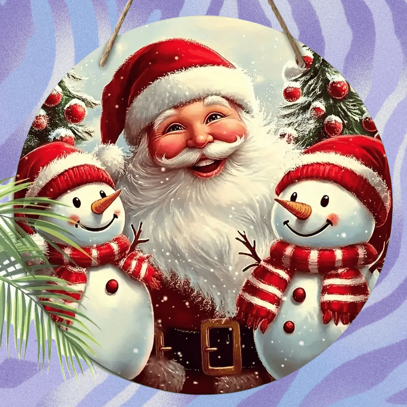 TEMU 2d Flat, Santa Claus And Snowman Wooden Sign - Red And White Festive Decor, Suitable For Yard, Balcony, Or Door, Powerless Farmhouse Style