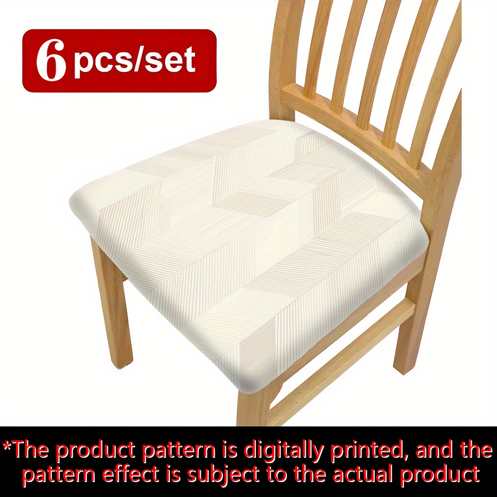 TEMU 2/4/6pcs Modern Geometric Pattern Chair Seat Covers - Durable Elastic Band Dining Chair Protectors, Machine Washable Soft Fabric Cushion Covers