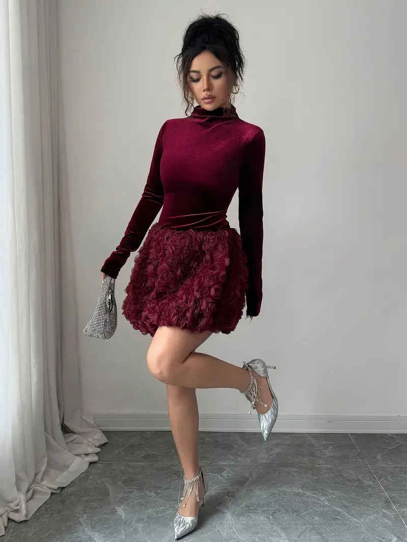 wine red winter dress Rihoas Vintage Burgundy Blazer Dress Pleated Mini Dress for Workwear Office Holiday Party, Wine Red / L