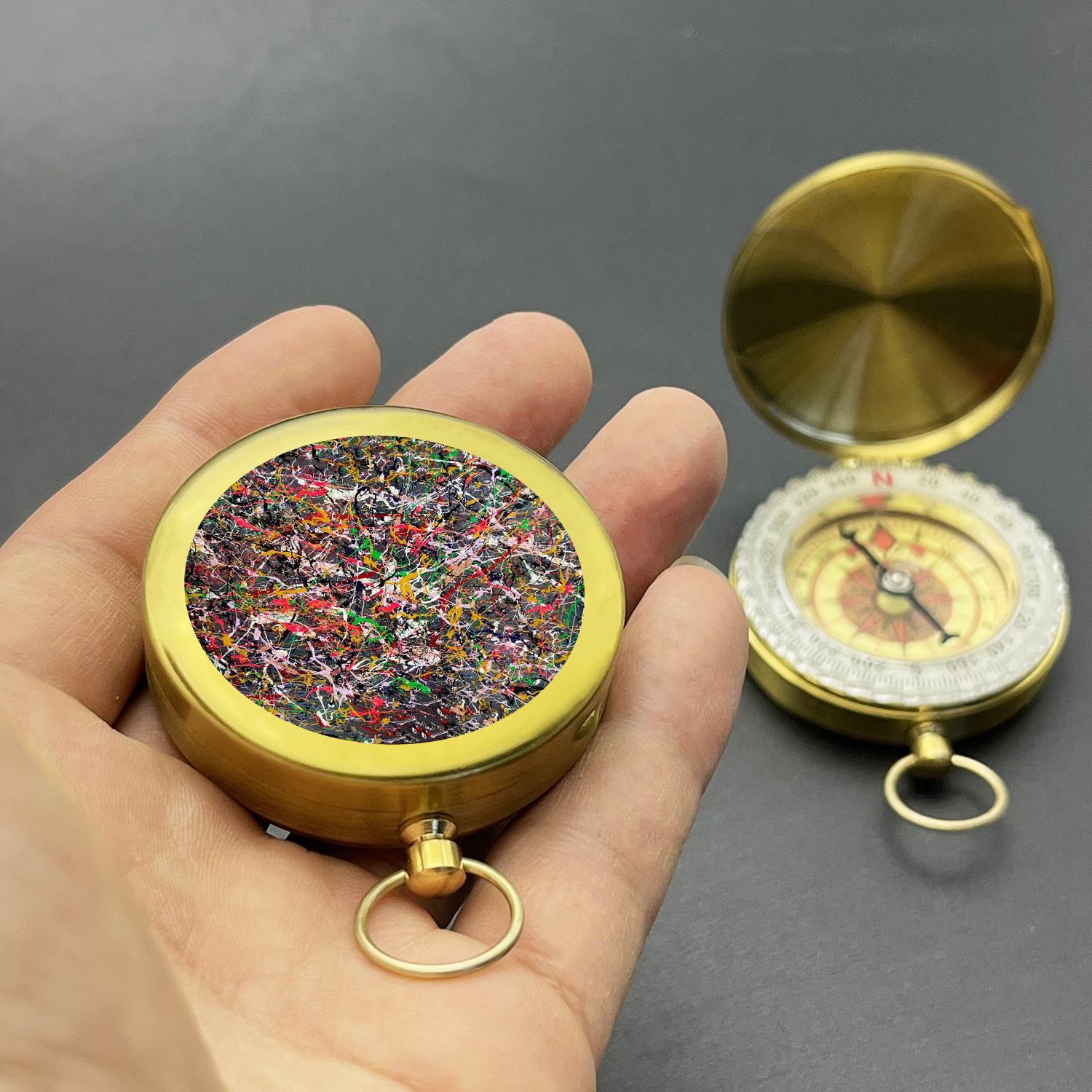 Portable Copper Pocket Compass with Famous Paintings Design