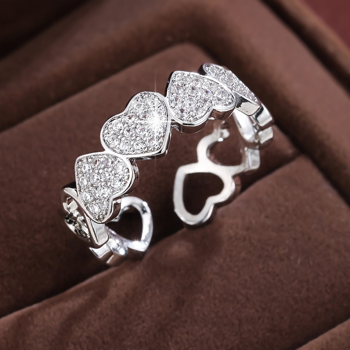 Image of Exquisite Shiny Zirconia Heart Rings Fashion Golden Open Adjustable Rings For Women Men Daily Party Jewelry