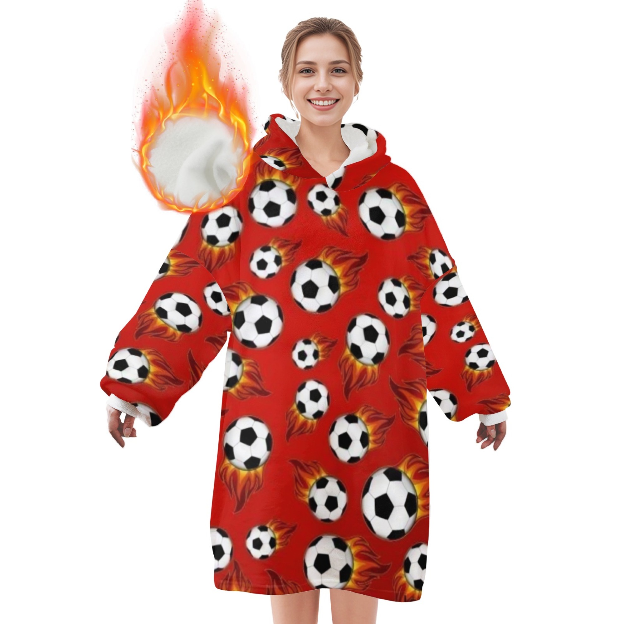 TEMU Printed Flannel Wearable Blanket, Loose Fit Thickened And Warmed Fabric Men's & Women's Homewear Hoodie Pajamas Machine Wash Christmas Valentine