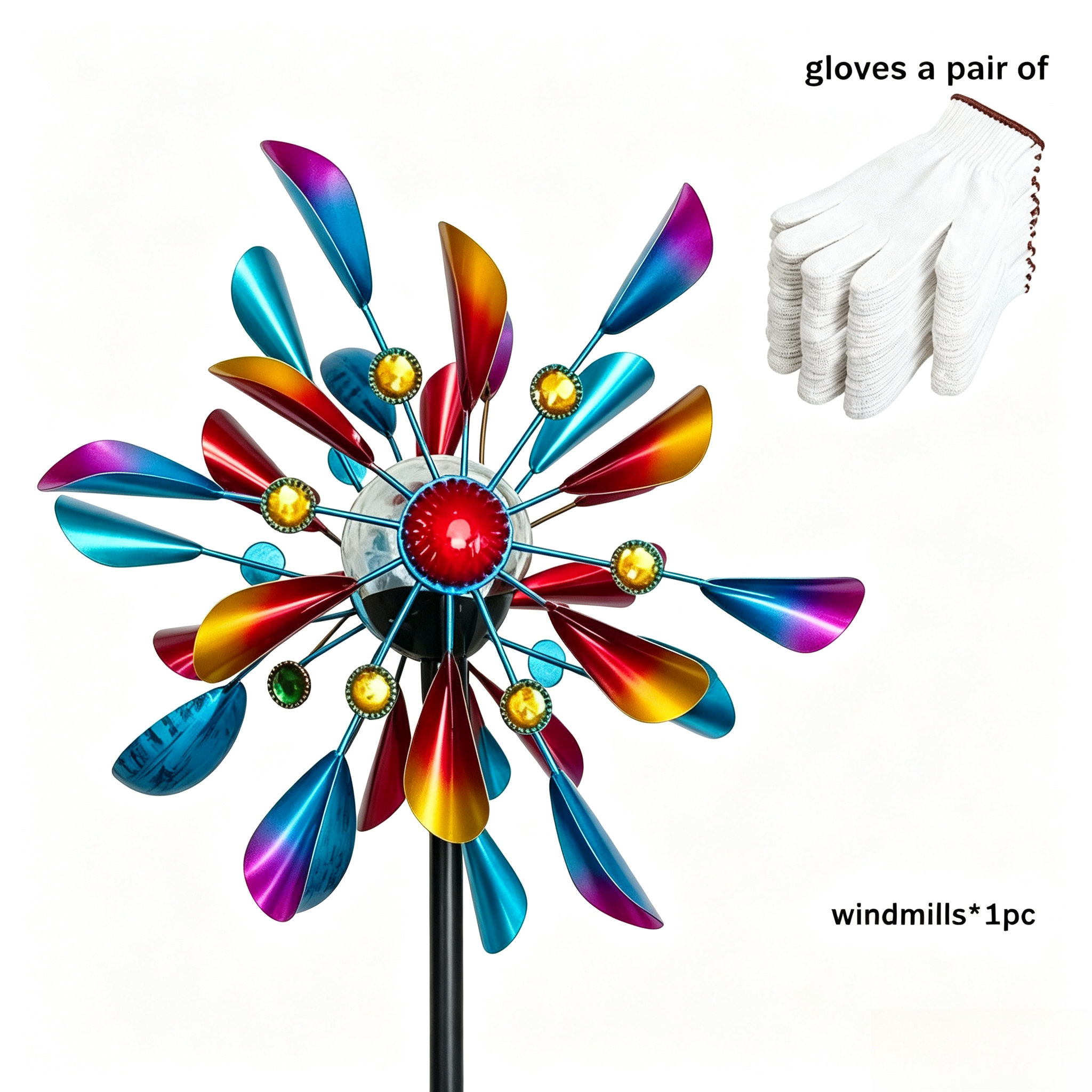 TEMU 1pc Solar Luminescence Metal Wind Spinner Windmill, Powder Coated Metal Outdoor Spinner Double Windmill, Including Ground Stakes For Outdoor