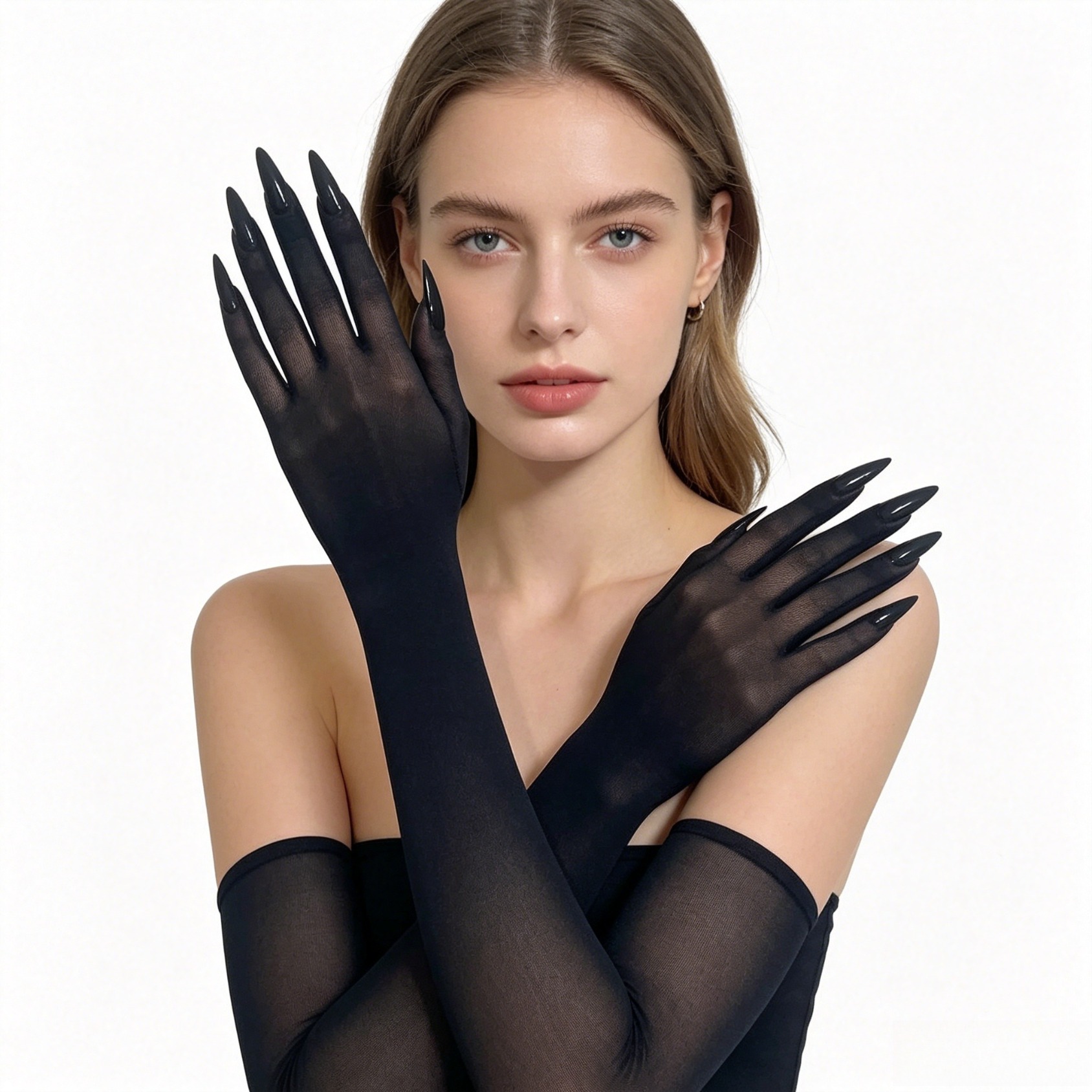 Ultra Breathable 5 Finger Gloves - Sheer Nail Gloves Suitable For Cosplay, Wedding, Party, Themed Events | Full Finger Coverage With Nail Visibility | Unisex For &, Non-washable Care (/christmas/)