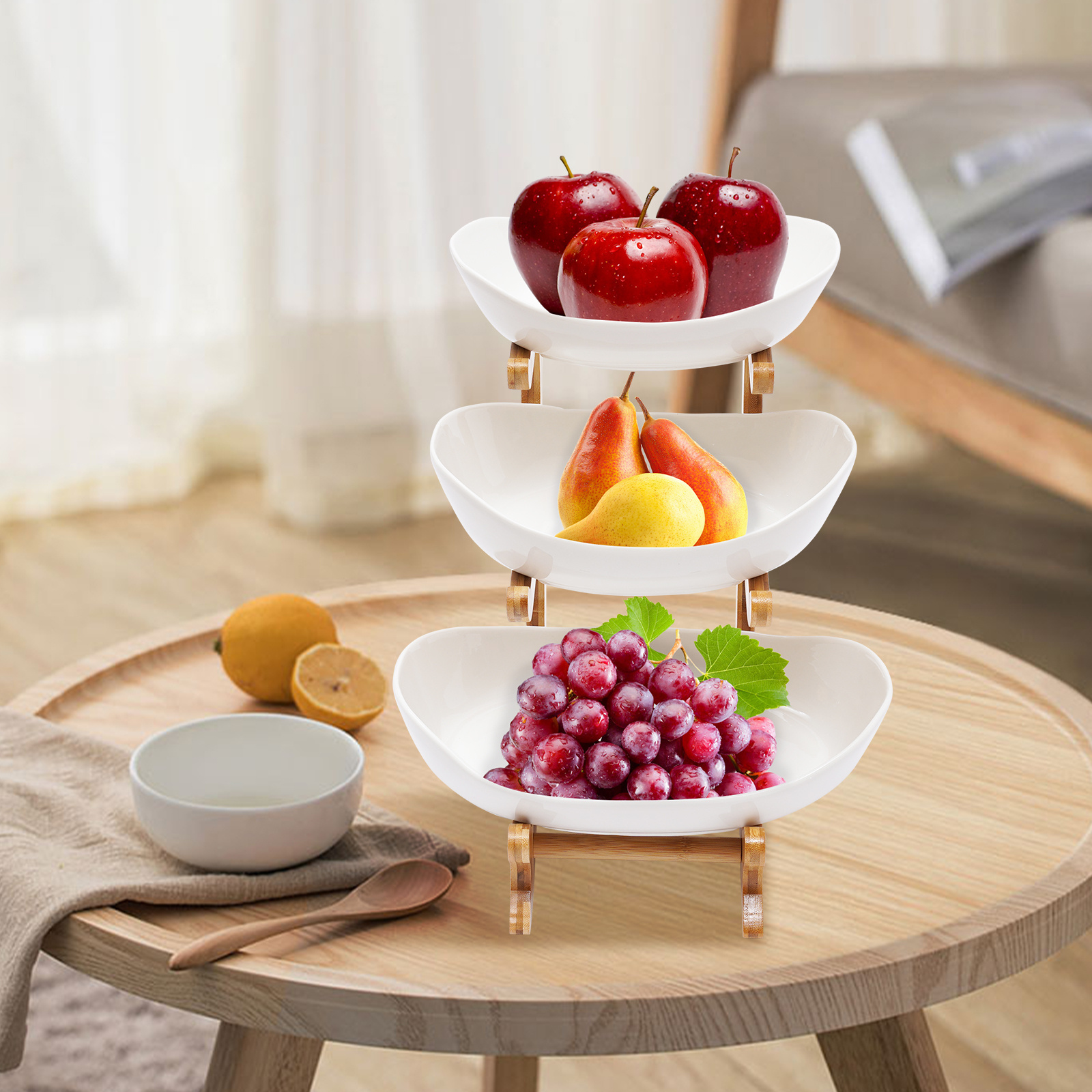3 Tier Ceramic Fruit Bowl - Large Capacity Fruit Bowl Set