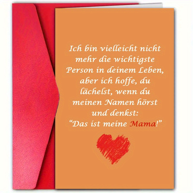 

1pc German Greeting Card With Envelope, 12cm*18cm - " Mom" Message For Birthdays, Christmas & New Year - Ideal For Mother, & Mum, Mom Birthday Card