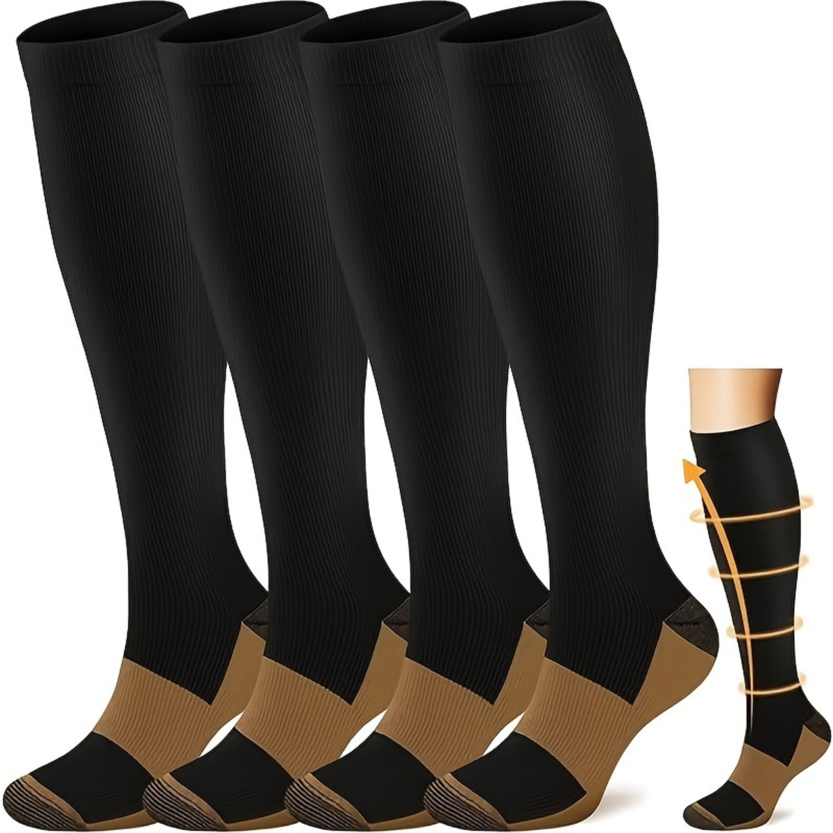 4 Pairs Compression Socks for Women & Men, Circulation 20-30mmhg Support Copper Compression Socks, Suitable for Nurses, Running, Cycling