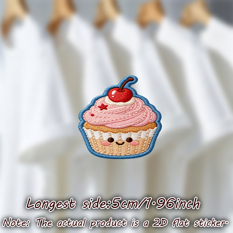 TEMU 9pcs/sheet 2d Flat Adorable Cupcake With Pink Frosting, Cherry, And Cute Face, Set In ., Heat Transfer Stickers Are Suitable For Flat Fabrics