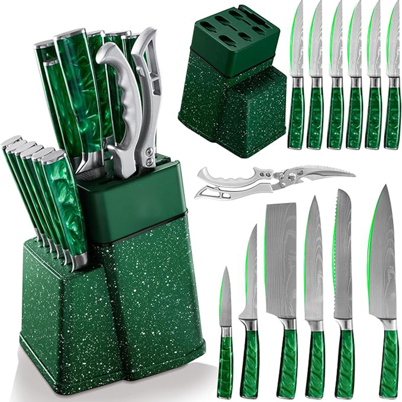 Perfect Gift| Professional 14pcs Chef's Knife Set with a Knife Block| Stainless Steel 15° Sharp Blade for Effortless Cutting; Ergonomic Non-slip Handle for Precise and Effortless Control