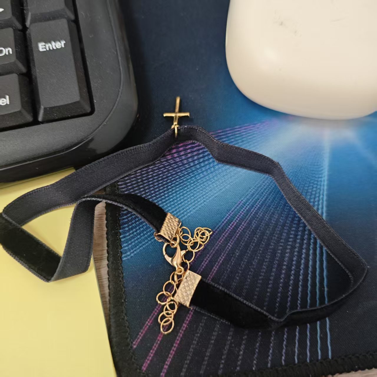 Women's Elegant Black Choker Necklace With Golden Cross Pendant - Minimalist -coated Jewelry For Daily Wear, Fall Winter Outfits, Christmas Gifts & Special Occasions - Durable & Versatile Accessory