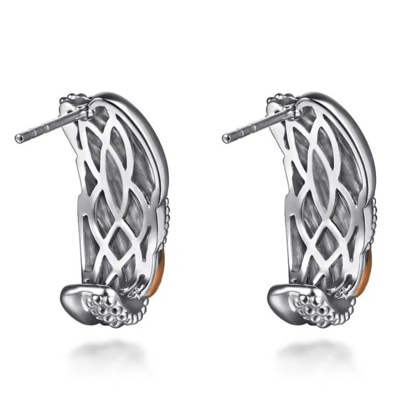 Women's Luxury Two-Tone Ball Ear Studs, K Plated